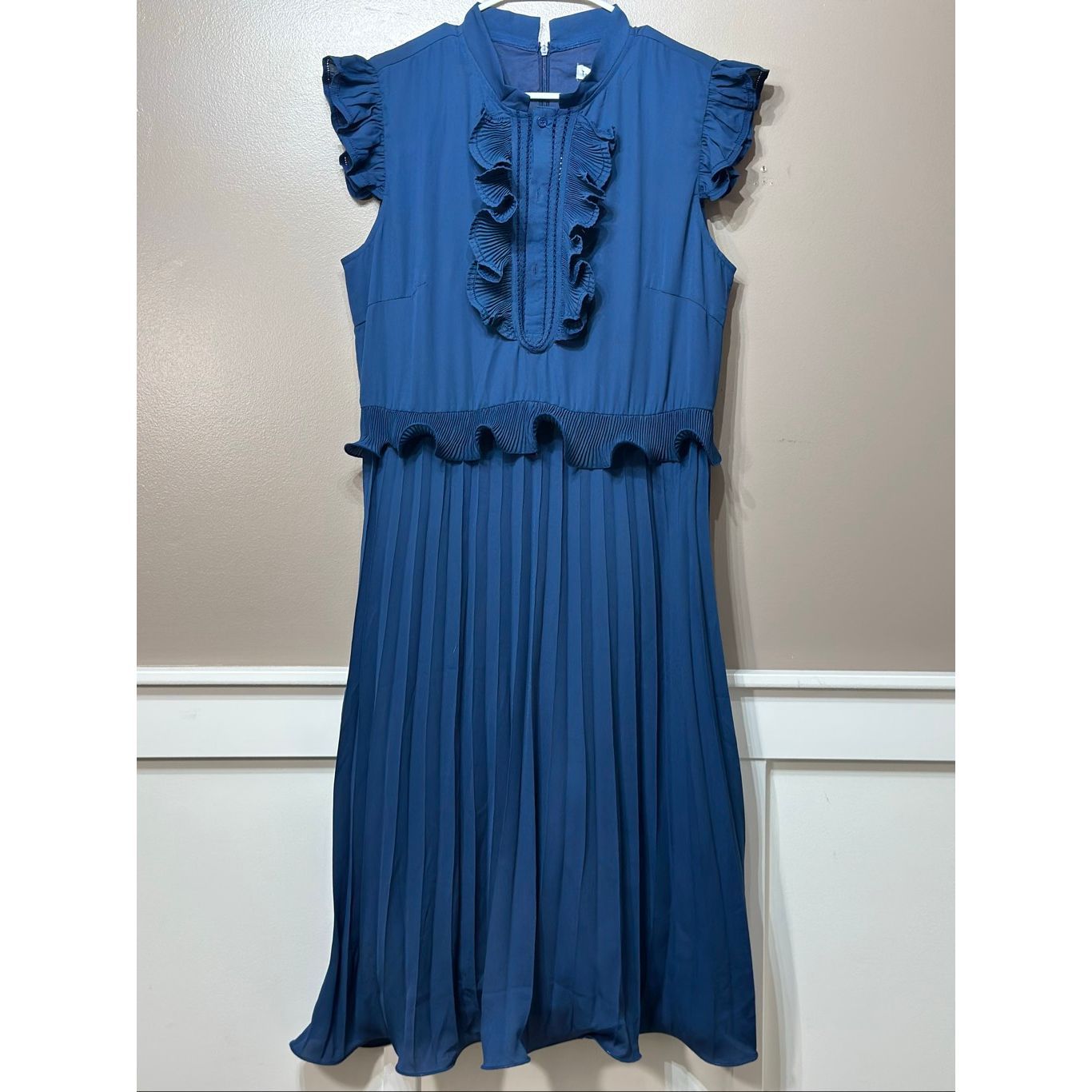 Nwt Trish Scully Blue Ruffle Pleated Sleeveless Midi Dress Women's Size 10us — image 2 of 8